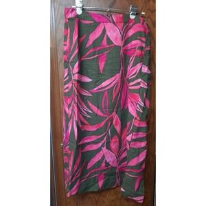 NWT Time & Tru Maxi Slit Skirt XL (16-18) Olive Green Pink Tropical Linen‎ Blend